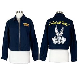 Vintage | 90s Looney Tunes Bugs Bunny Navy Blue That's All Folks Zip Jacket M